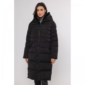 Long padded hooded coat with f - Black