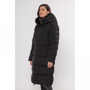 Long padded hooded coat with f - Black