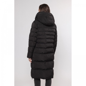 Long padded hooded coat with f - Black