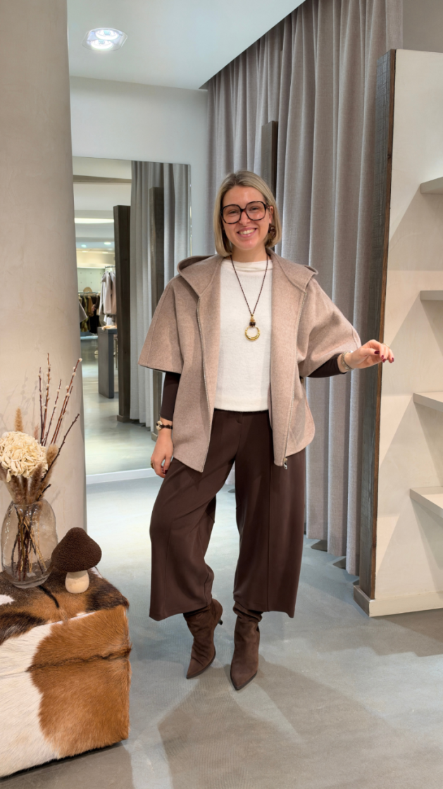 zipped wool blend cape taupe